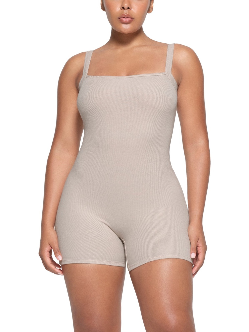 SKIMS Square Neck Seamless Shapewear Romper In Stone- Size XL